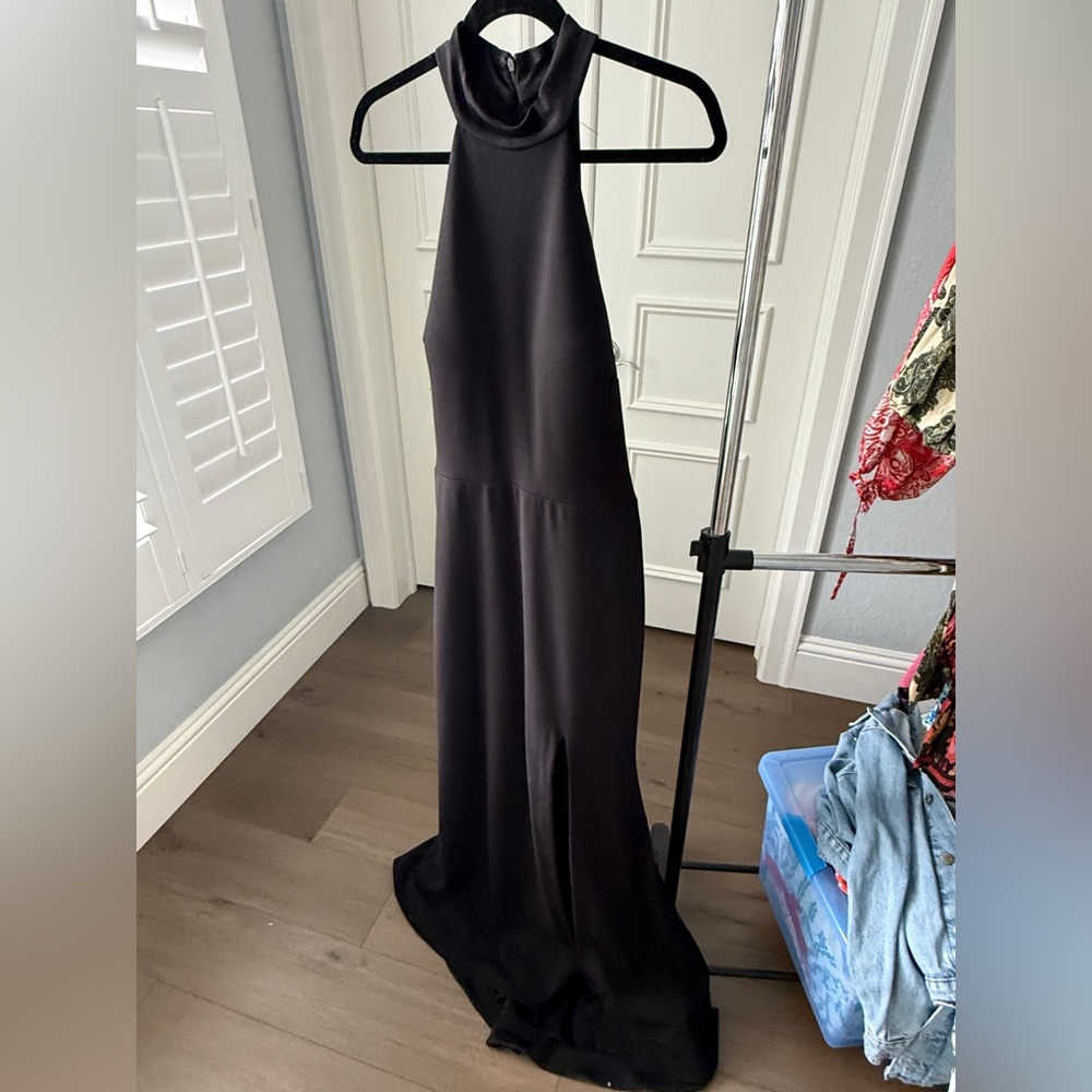 Aqua Sleek Black Halter Gown